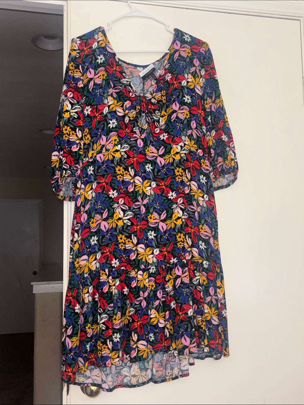 Eloquii Floral Mini Dress in Black with Multicolor Blooms